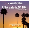 V Australia to USA from $1184 return inc tax