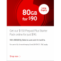 Vodafone - $150 Unlimited Talk &amp; Text 80GB Long Expiry Prepaid Plus Starter Pack, Now $90 (Online Only / 6 Month Expiry)