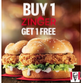 KFC - Buy 1 Zinger Burger Get 1 Free via App - Starts Today