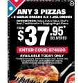 Domino&#039;s Pizza - Any 3 Pizzas + 2 Garlic Breads &amp; 2 1.25L Drinks for $37.95 (Delivery only)! Ends Tonight