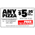 Domino&#039;s Coupon Code - Any Pizza + 1 Drink (1.25 litre)  from $5.95 - Valid from 16 - 25 Feb 2015