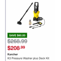$60 off K3 Pressure Washer plus Deck Kit @Costco (Now $208.99, Was $268.99)